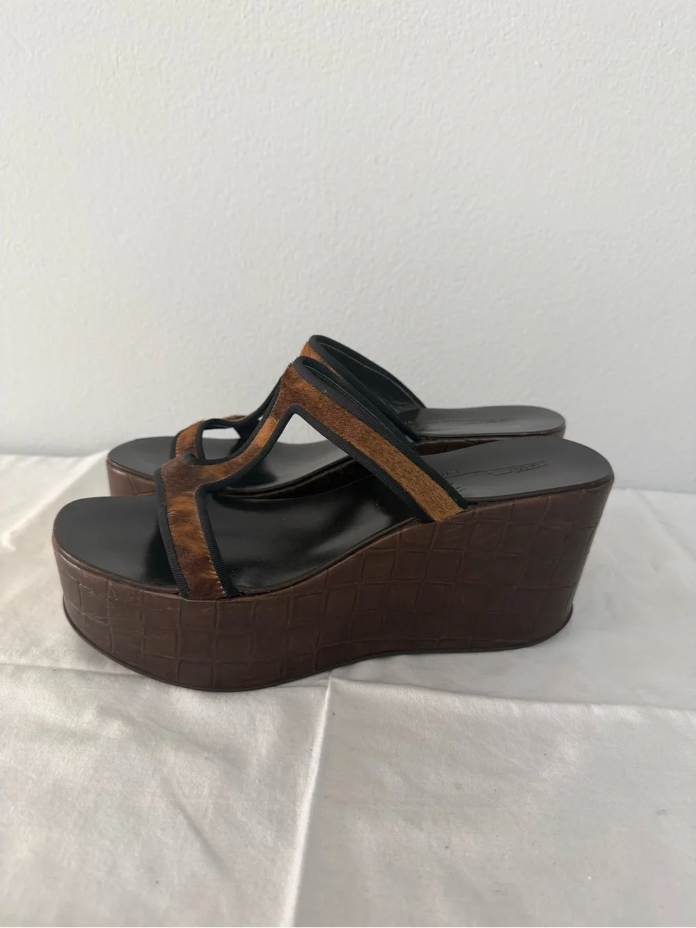 Tapeet Vicini Brown Haircalf Platform Slide Sandals